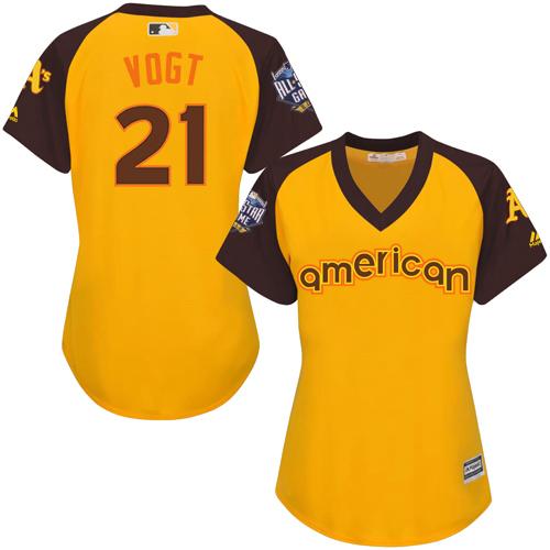 Athletics #21 Stephen Vogt Gold 2016 All-Star American League Women's Stitched MLB Jersey - Click Image to Close